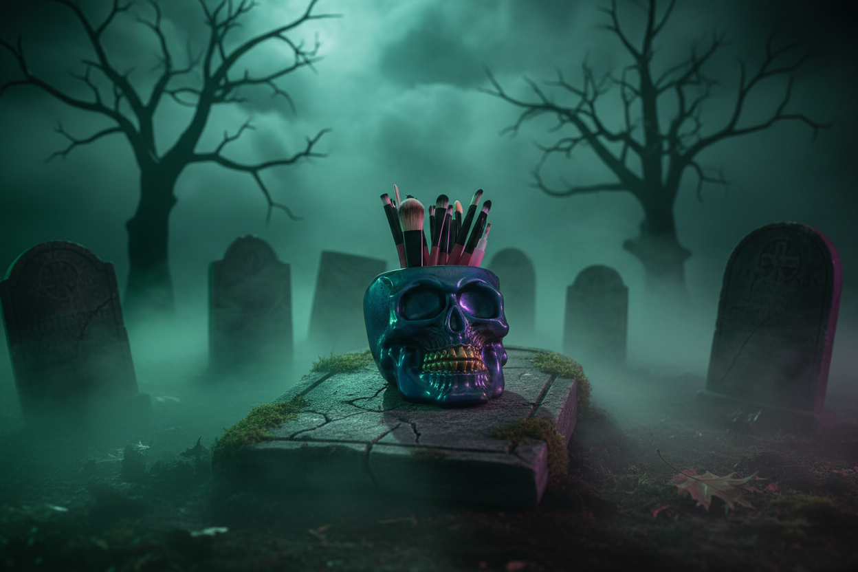 Skull Brush Holder Graveyard